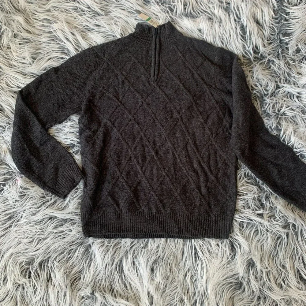 Perry Ellis Mens Quarter Zip  Sweater Size L Soft‎ Cable Knit Gray NEW with tags